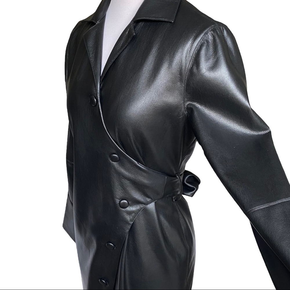 Nanushka Women Black Faux Vegan Leather Long Trench Coat Jacket Sz S - Picture 3 of 13